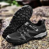 Men's Soft Outdoor Casual Shoes Summer Breathable Mesh Sneakers Light Black Hiking Footwear Running Mart Lion   