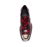 Red Patent Men's High Heels Genuine Leather Gold Square Toe Slip On Oxford Stripes Wedding Formal Shoes MartLion   
