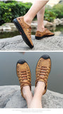 Summer Men's sandals Leather Breathable Beach Slippers Shoes Lace-up Outdoor Mart Lion   