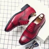 Oxfords Leather Men's Shoes Whole Cut Casual Pointed Toe Formal Wedding Dress Party Flat MartLion Red 6 
