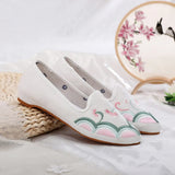 Flower Embroidered Women Cotton Fabric Pointed Toe Flat Shoes Slip On Flats Style MartLion   