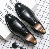 Classic Men's Office Shoes Black Pointed Toe Leather Dress Flats MartLion   