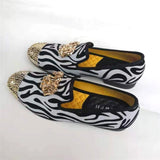 Handmade Gold Toe Men's Velvet Loafers Brand Party And Wedding Dress Shoes MartLion Black white 5.5 