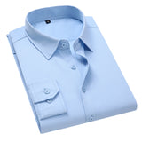 Slim Solid Color Long-sleeved Shirt Casual White Shirt Men's Classic MartLion Light Blue 7XL (105-115kg) 