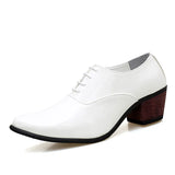 Men's Patent Leather Oxford Shoes Breathable Pointed Toe High Heels Formal Prom Dress Wedding Groom MartLion WHITE 6 
