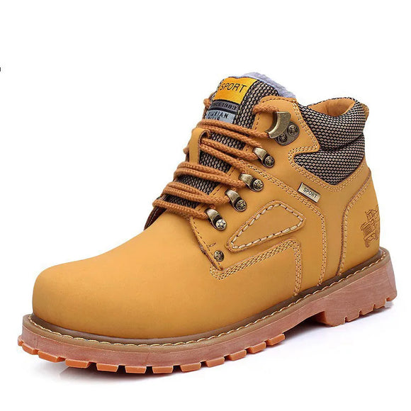 Genuine Leather Men's Military Boots Casual Work Shoes Brown Autumn Winter Handmade Army MartLion   