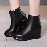 Platform Wedges Boots Women Shoes Fall Winter High Heels Plush Warm Office MartLion PU inner 8.5 