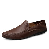 Spring Summer Men's Breathable Casual Shoes Genuine Leather Loafers Non-slip Boat Moccasins Mart Lion Dark brown 6.5 