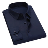 Slim Solid Color Long-sleeved Shirt Casual White Shirt Men's Classic MartLion Dark Blue 3XL (72-80kg) 