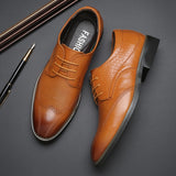 Men's Brogue Shoes Crocodile Pattern Leather Dress Lace-Up Wedding Party Office Oxfords Flats Mart Lion Light Brown 6 