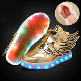 JawayKids Children Glowing Shoes with wings for Boys and Girls LED Sneakers with fur inside fun USB Rechargeable MartLion Gold with Fur inside 1 