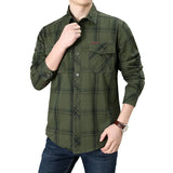 Men's Plaid Shirt Oversized Male England Pure Cotton Casual Shirts Men Clothing Leisure Shirt MartLion army green L 