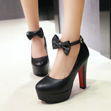 Comfy Elegant Women Shoes Bow Ankle Strap Ultra Mary Jane High Heeled Pumps MartLion   