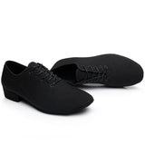Men's Modern Dance Shoes Boys Canvas Latin Tango Ballroom Shoes Rubber Soft Sole Low Heels Dancing Black MartLion   