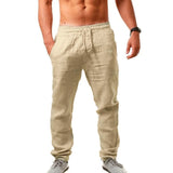 Men's 8 Colors Cotton Linen Pants Spring Autumn Breathable Solid Color Casual Linen Trousers Fitness Streetwear Mart Lion M Dark khaki 
