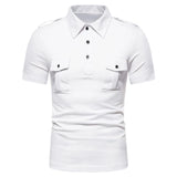 Double Pocket Military Epaulet Polo Shirt Men's Summer Short Sleeve Slim Fit Polo Homme Turn Down Collar Polos Para Hombre MartLion   