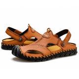 Summer Genuine Leather Men's Sandals Leisure Soft Breathable Crocks Designer Shoes Beach Shoes Classic MartLion Brown 6.5 