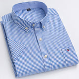 Men's Oxford Short Sleeve Summer Casual Shirts Single Pocket Standard-fit Button-down Plaid Striped Cotton Mart Lion D507 43 