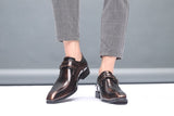 Men's Black Brown Dress Shoes PU Leather Slip Formal Suit Footwear with Buckle Luxury Designer Loafer Mart Lion   