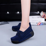 Flats Suede Women's Loafers Creepers Shoes Slip On Fringe Platform Casual Ladies Moccasins MartLion Blue 10 