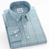 Men's Casual Long Sleeve Woven Button Down Shirt Single Patch Pocket Standard-fit Plaid Striped Cotton Oxford Shirts MartLion 8186-20 38 