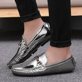 Fotwear Men's Loafers Silver Wedding Loafer Shoes Slip On Leather Casual Breathable Driving Mart Lion   