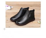 Vintage Handmade Genuine Leather Women Ankle Boots Casual Snow Winter Ladies Flat Shoes Zip Rubber MartLion   