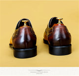 British Trend Brock Dress Men's Leather Color Matching Shoes Carved Gentleman Square Head Lace Up MartLion   