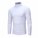 Autumn Winter Men's Solid Color Turtleneck T Shirts Slim Long Sleeve Black White Tops MartLion   