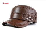 Genuine Leather Cap Men's Flat Caps Army Military Hat Elegant Baseball Cap British Vintage Cowhide Leather Hats MartLion Brown L 