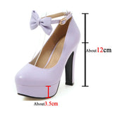 Comfy Elegant Women Shoes Bow Ankle Strap Ultra Mary Jane High Heeled Pumps MartLion   