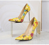 Shallow Pointed Toe Cartoon Print Stilettos Pumps Women Wedding Shoes Spring High Heels office MartLion   