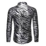 Men's 70s Metallic Gold Zebra Print Disco Shirt Slim Fit Long Sleeve Dress Shirts Party Prom Stage Chemise MartLion   