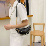 Women Waist Bag Casual Metal Chain Chest Bags Pu Leather Fanny Luxury Branded Shoulder Ladies Purse Mart Lion   