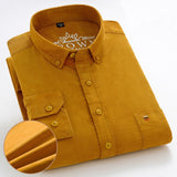 100% Cotton Corduroy Shirt Men's Casual Long Sleeve Regular Fit Dress Pocket Mart Lion DXR-11 38 165CM 50KG 