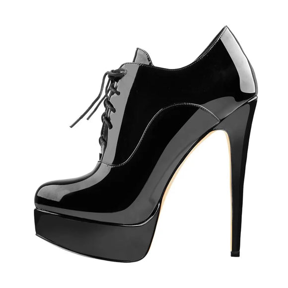  Onlymaker Women Ankle Boots Platform Patent Leather High Heel Lace Up Stiletto Comfy MartLion - Mart Lion