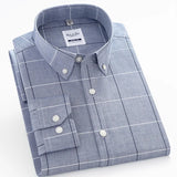 Men's Casual Long Sleeve Woven Button Down Shirt Single Patch Pocket Standard-fit Plaid Striped Cotton Oxford Shirts MartLion 8186-19 38 
