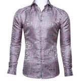 Barry Wang Luxury Red Paisley Silk Shirts Men's Long Sleeve Casual Flower Shirts Designer Fit Dress MartLion   