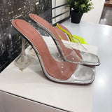 Star style Transparent PVC Crystal Clear Heeled Women Slippers High heels Mules Slides Summer Sandals Shoes MartLion   