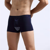 Scrotum Separation Men's Panties Modal Underwear Boxer Escroto Pouch Mid Rise Underpants Slips Hole Breathable White Mart Lion Navy Blue M 