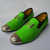 Men's Leather Casual Shoes Design Bright Face Buckle and Gold Metal Toe Driving Part Flats MartLion   