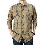 Men's Plaid Shirt Oversized Male England Pure Cotton Casual Shirts Men Clothing Leisure Shirt MartLion Khaki 4XL 