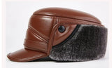 Winter Men's Leather Hat Thicken Leather Sheepskin Baseball Caps With Ears Warm Snapback Dad's Hats Sombrero De Cuero Del Hombre MartLion - Mart Lion