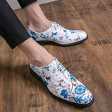 Wedding Dress Shoes Men's Lace Up Formal Pointed Toe Party Oxfords Sky Blue Floral Leather Zapatos Hombre Mart Lion   