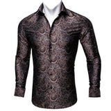 Barry Wang Luxury Rose Red Paisley Silk Shirts Men's Long Sleeve Casual Flower Shirts Designer Fit Dress BCY-0029 Mart Lion CY-0041 L 