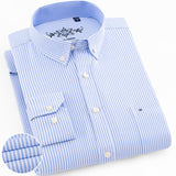 Men's Regular-Fit Long-Sleeve Sturdy Knit Oxford Tops Shirt Plaid Striped Embroidered Pocket Button-down Casual Versatile Mart Lion 1006-18 41 