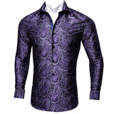 Barry Wang Luxury Rose Red Paisley Silk Shirts Men's Long Sleeve Casual Flower Shirts Designer Fit Dress BCY-0029 Mart Lion CY-0044 L 
