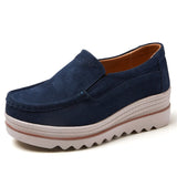 Spring Autumn Women Flats Platform Loafers Ladies Genuine Leather Comfort Wedge Moccasins Orthopedic Slip On Casual Shoes MartLion navy blue 1 6 