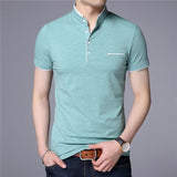 Summer Short Sleeve Men's T Shirt Slim Fit Stand Collar Tops Tees Cotton Casual Clothing Mart Lion light green M 