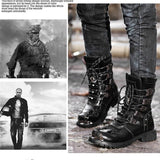 Men's Mid-Calf Army boots Lace-Up Genuine leather Motorcycle Non-slip Wear-resistant Outdoor work Skull Mart Lion   